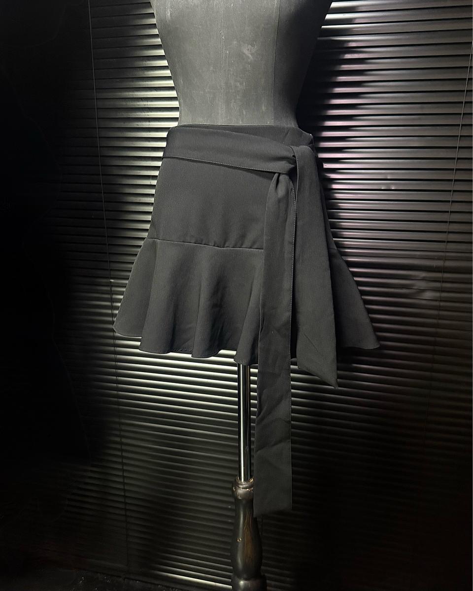 자라 리본 끈 랩 미니 스커트 치마 갸루 로리걸 고스 펑크 26 블랙