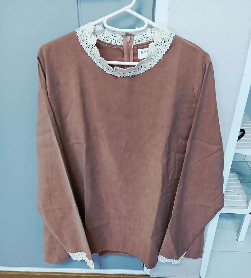 EVELL 레이스 브라운 벨벳 상의