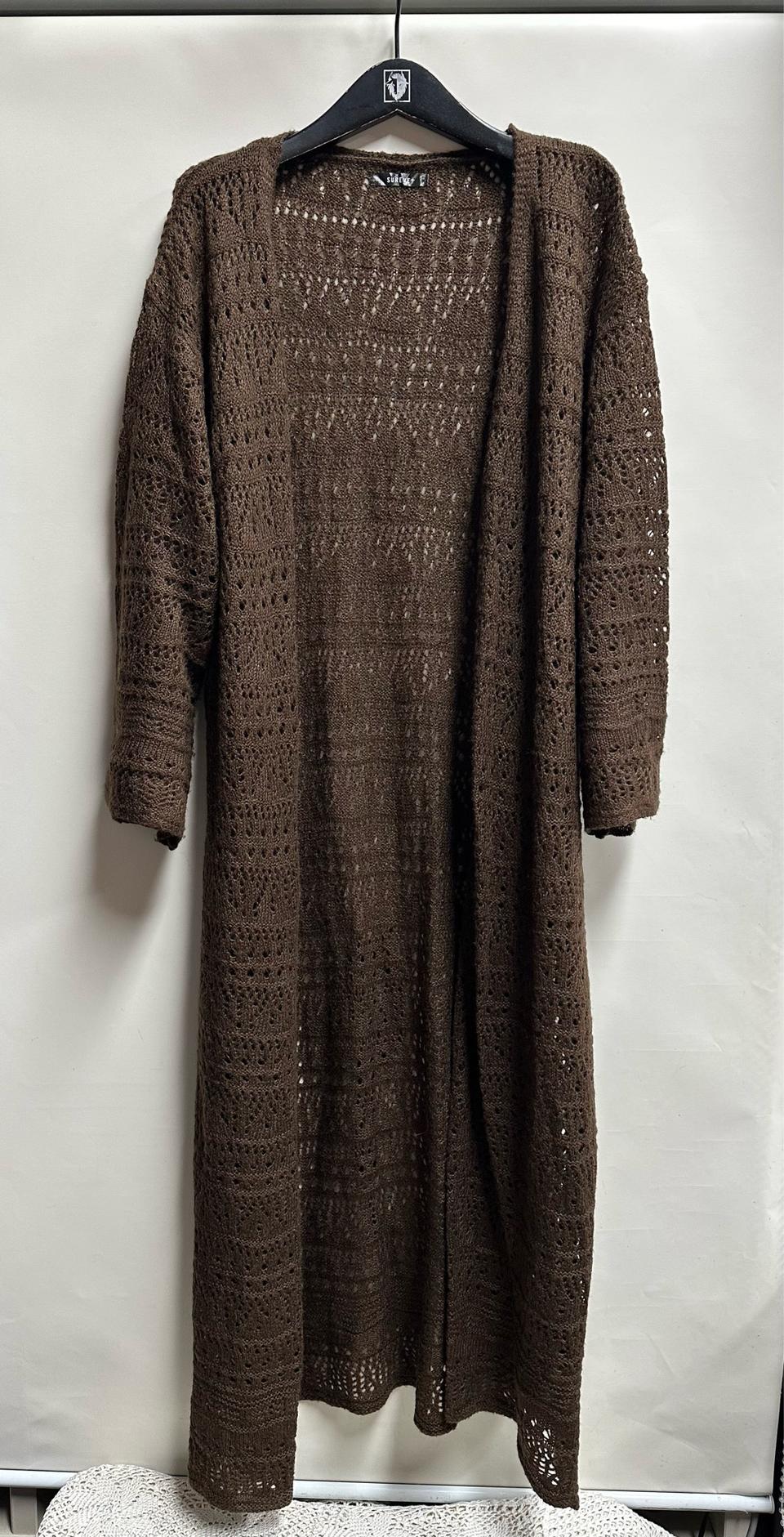 SUREVER 브라운 펀칭 롱 가디건