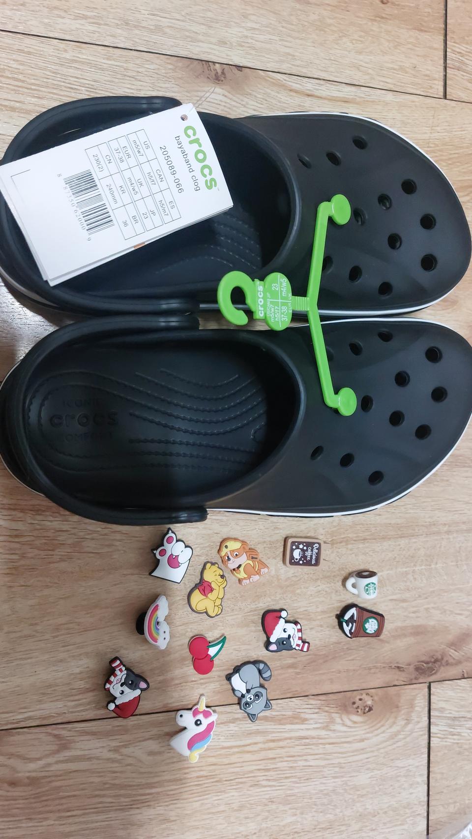 크록스 바야샌들.240. 지비츠12개(스타벅스지비츠 2개포함