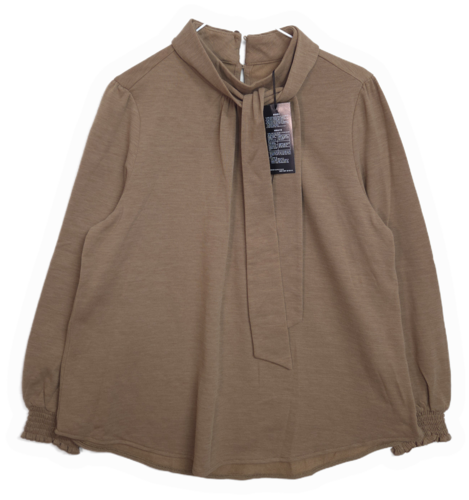 AIILENE 새상품) 베이지 리본넥 퍼프 블라우스 L