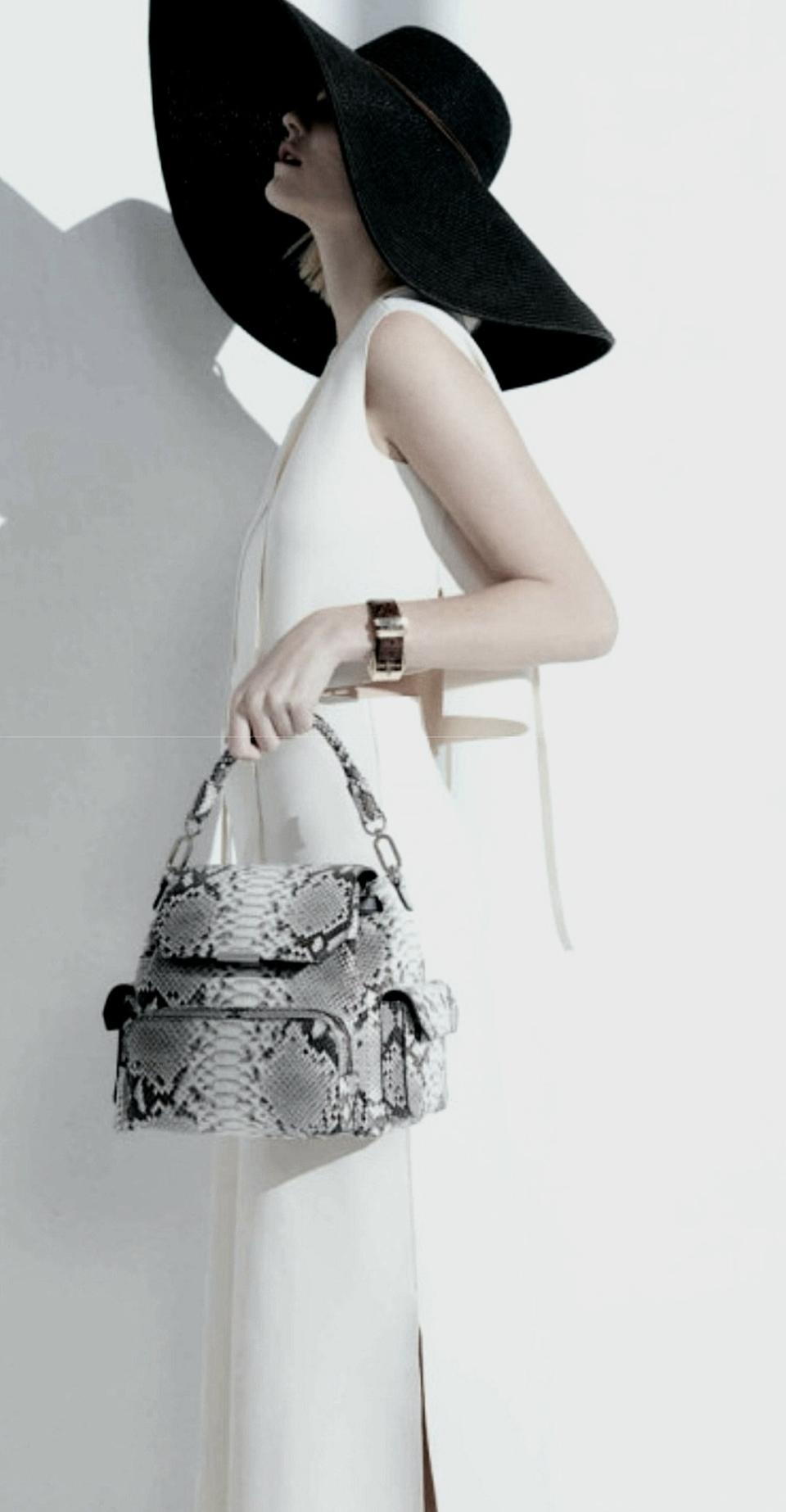 미착 파이톤 소가죽 투웨이 숄더 토트백