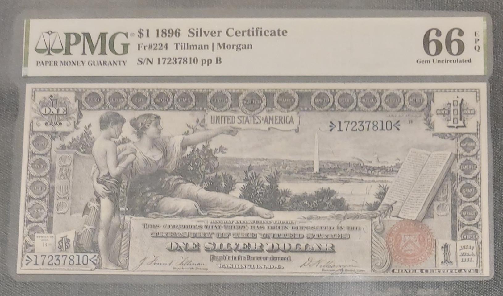 1896년 1달러 은태환권 pmg66