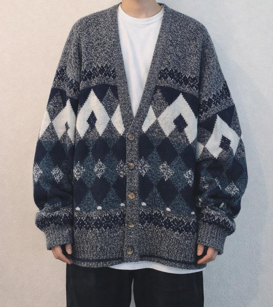 빅사이즈 아가일 니트 가디건