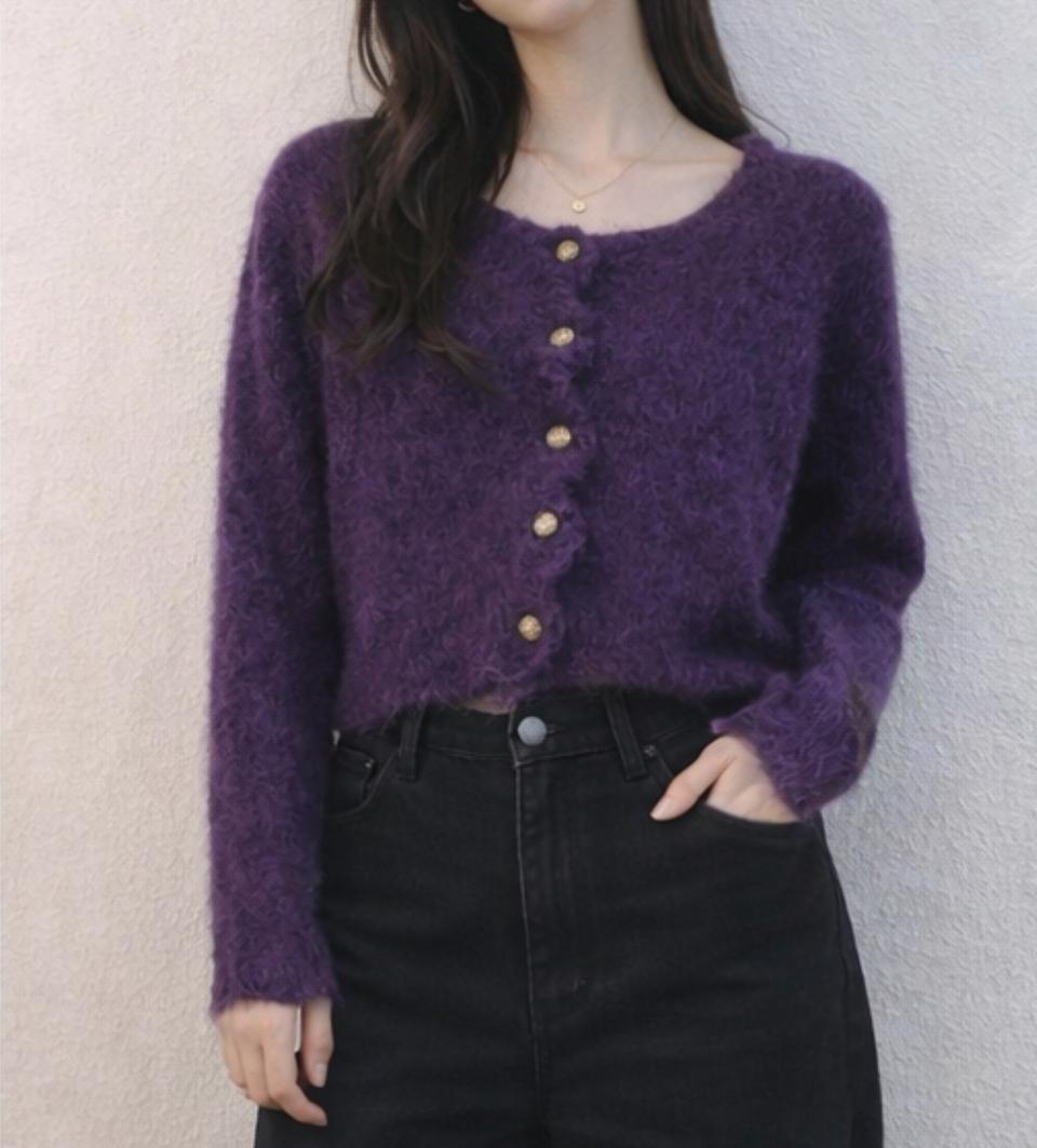 퍼플 크롭 부클 가디건