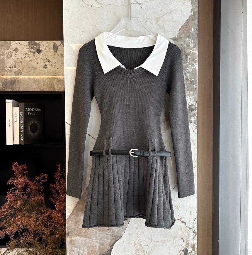 니트 칼라 원피스 (벨트 미포함)