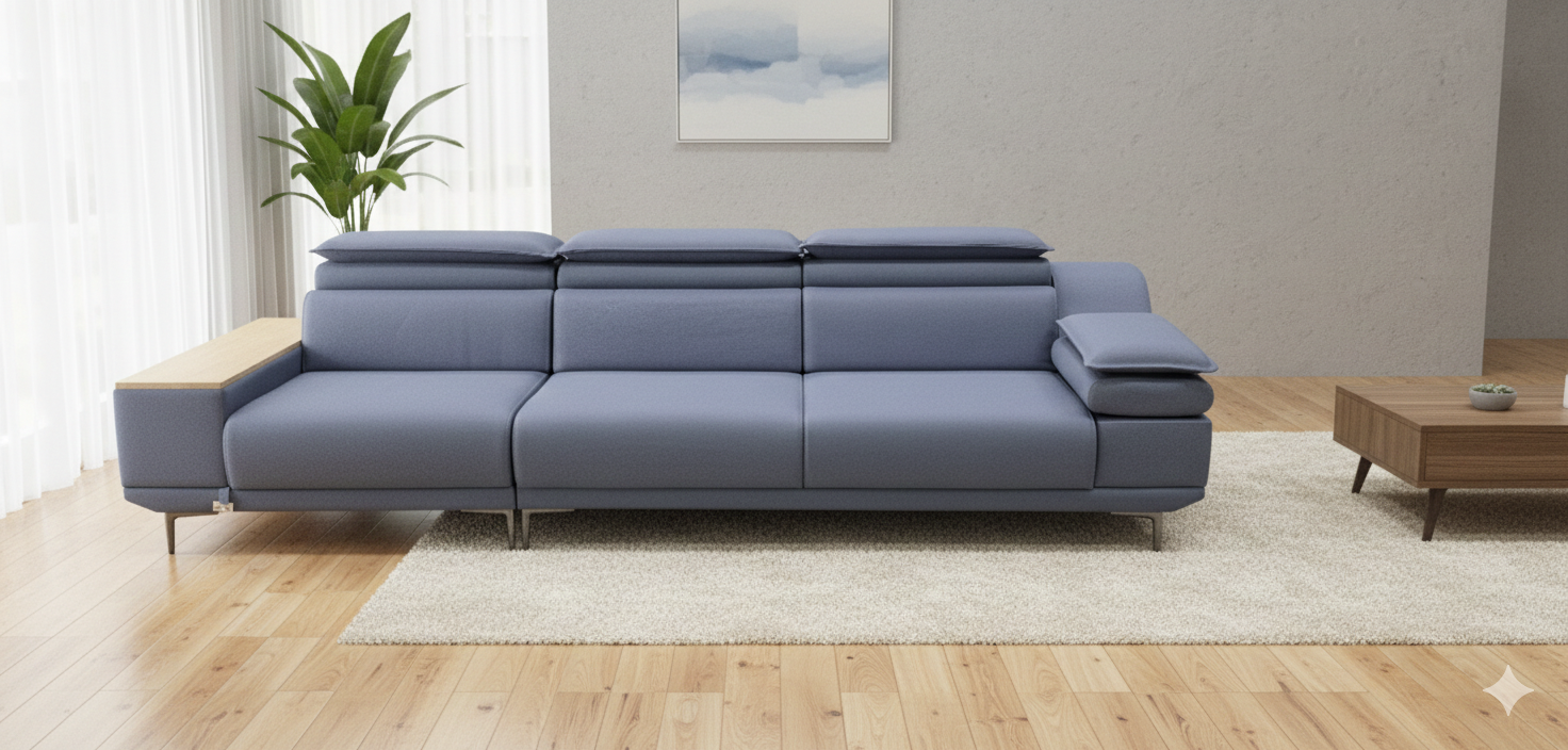 이태리 천연가죽 일자형 4인 소파(헤드레스트기능)(제작 새상품)