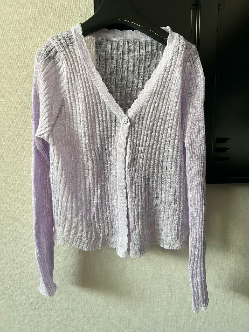 연보라 시어 가디건