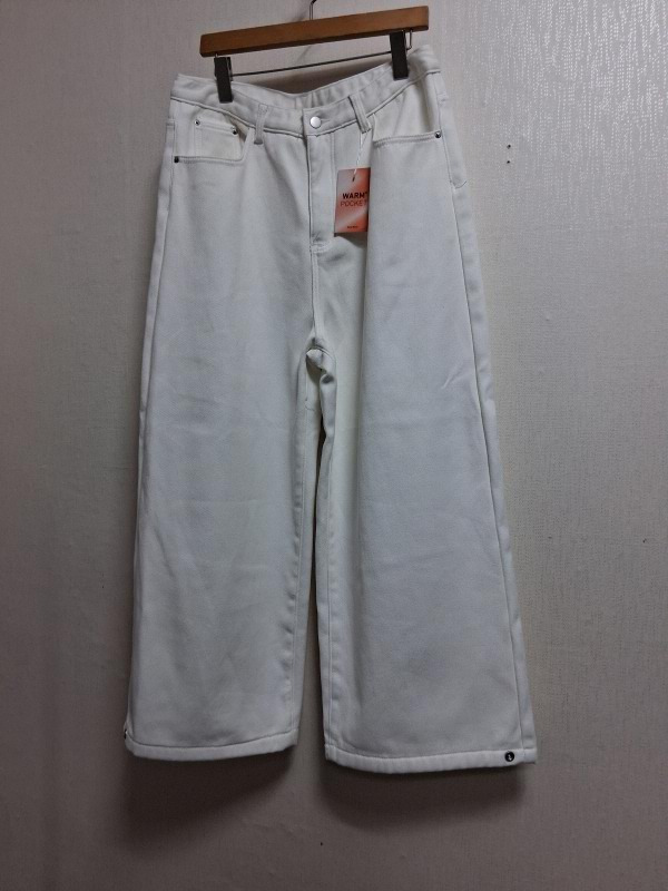 와이드 화이트 데님기모 팬츠 3단밑단 조절 미착용새옷상태 32에서34 여