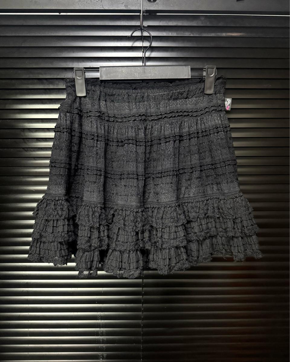 메조피아노 캉캉 레이스 치마 블랙 로리걸 갸루 고스 펑크 밴딩 프릴 쉬폰