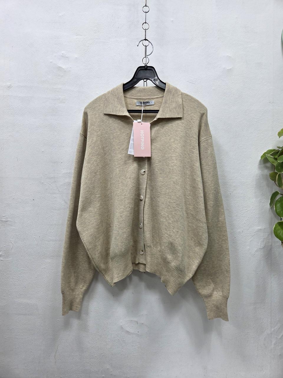 핫핑 베이지 카라넥 울니트 가디건(프리사이즈)