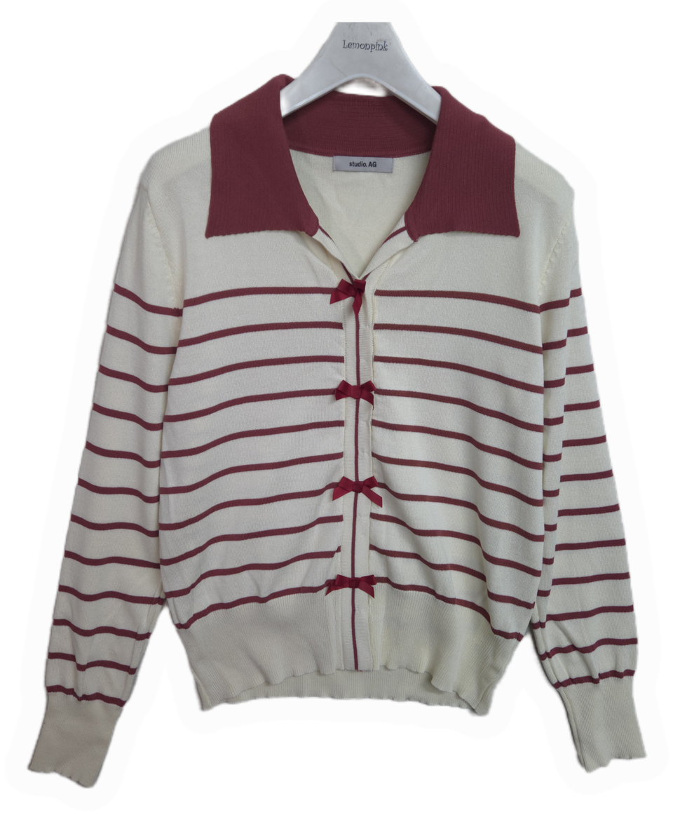 studio. AG 스트라이프 리본 니트 가디건 FREE(S추천)