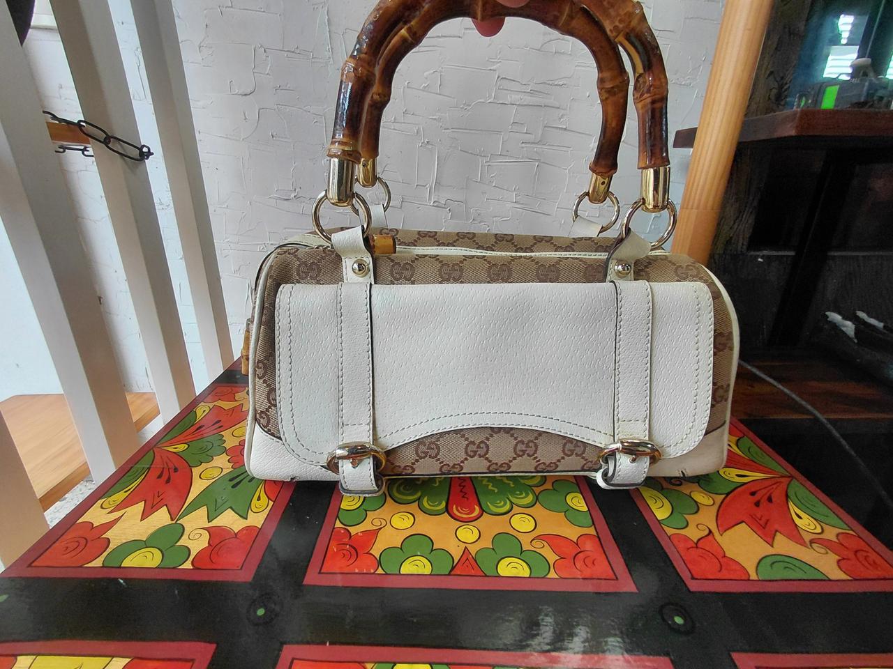 구찌GG 캔버스 대나무 핸들토드백