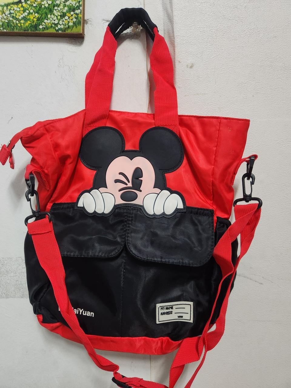 미키마우스 레드/블랙 크로스백 토트백