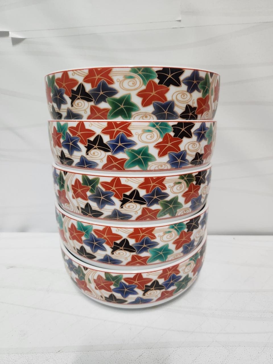 레트로 그릇  단풍잎 패턴 면기 5장