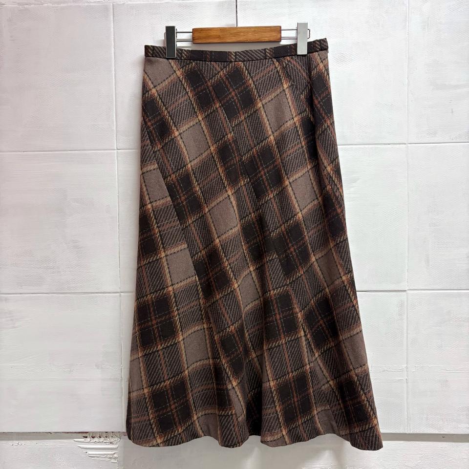 브라운 사선 체크 페어리 모리 롱 스커트 JPN