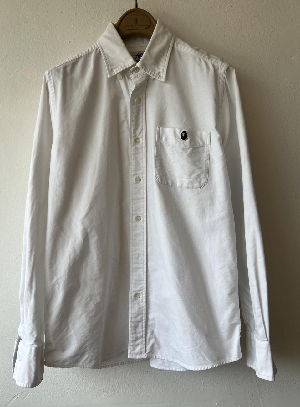 베이프 남여공용 화이트 코튼긴팔셔츠