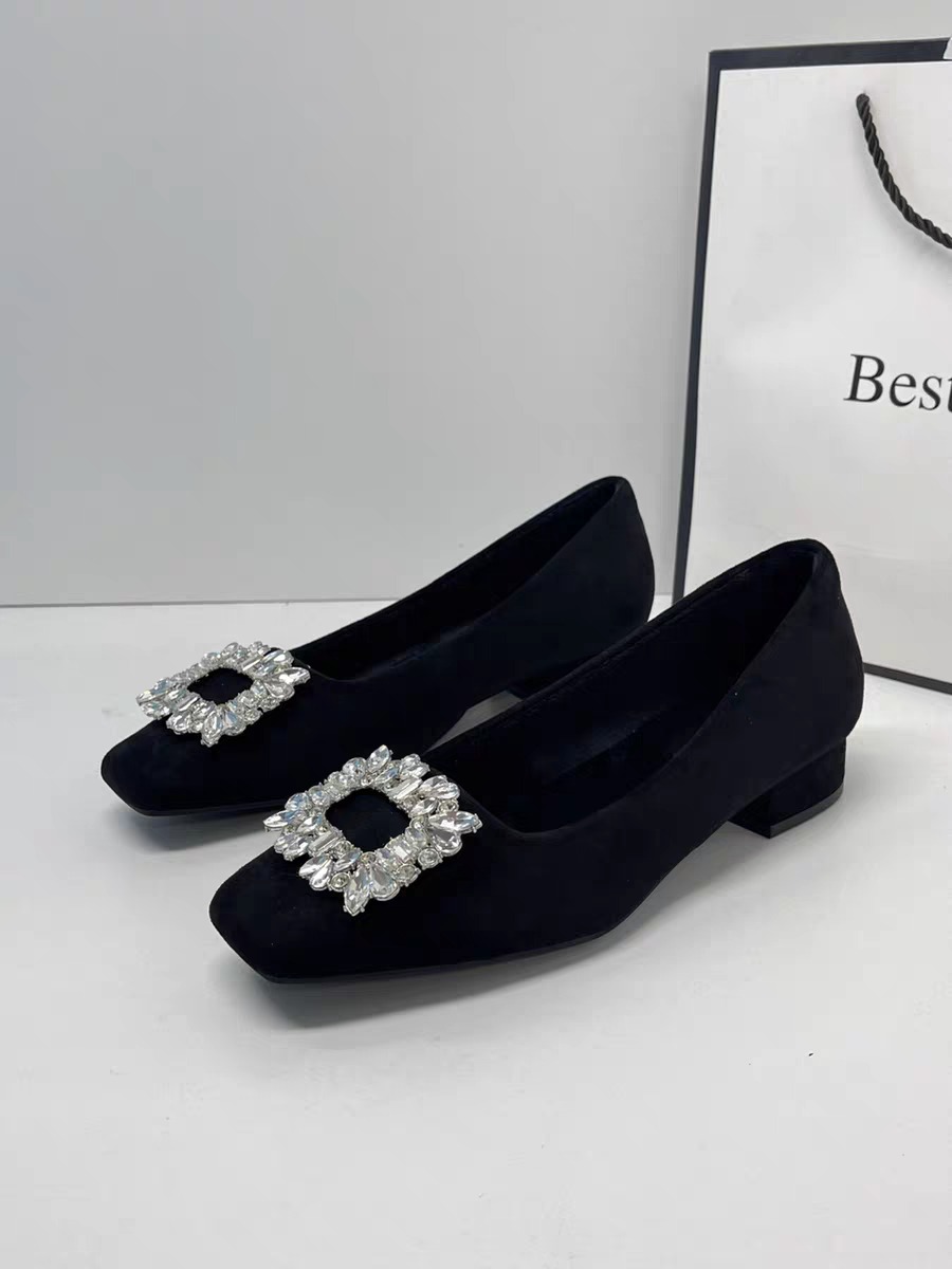 블랙 스웨이드 큐빅 장식 로퍼 245 3cm