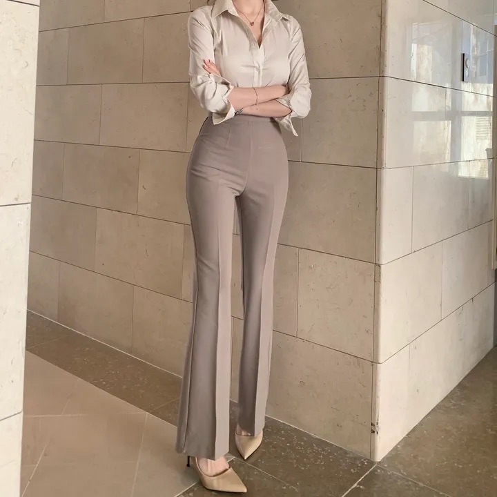 옆지퍼 스판 하이웨스트 롱 슬림 부츠컷 핀턱 슬랙스