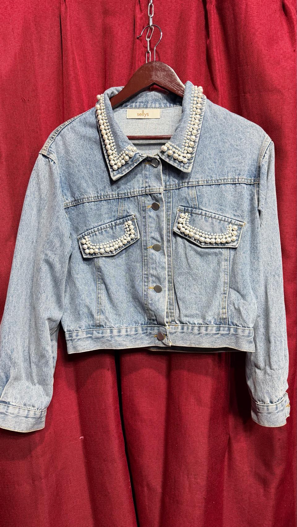 샐리 진주장식 크롭 데님자켓 FREE/90/95