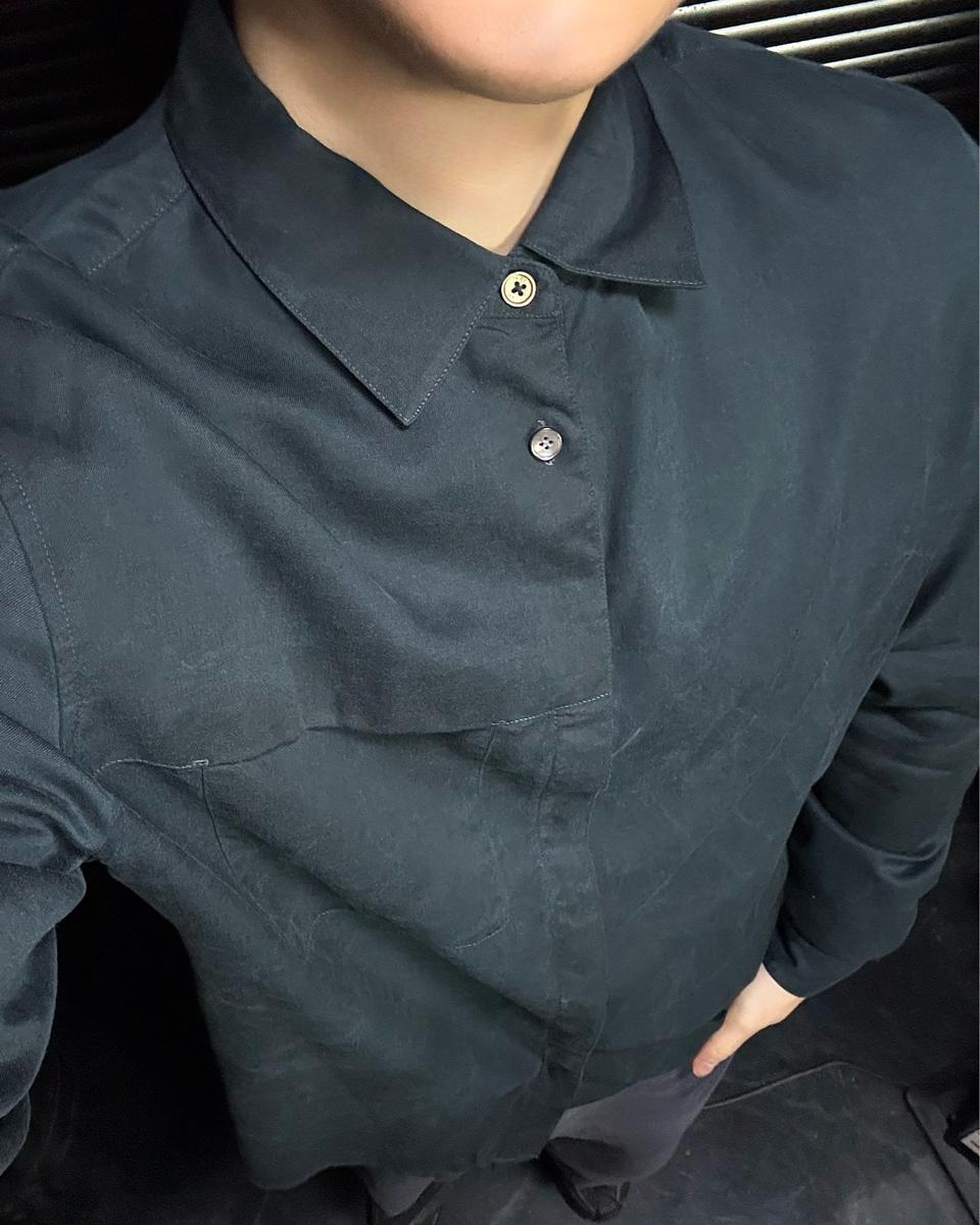 DKNY 워시드 코튼 네이비 남색 포켓 드레스 셔츠 자개 단추 100 L