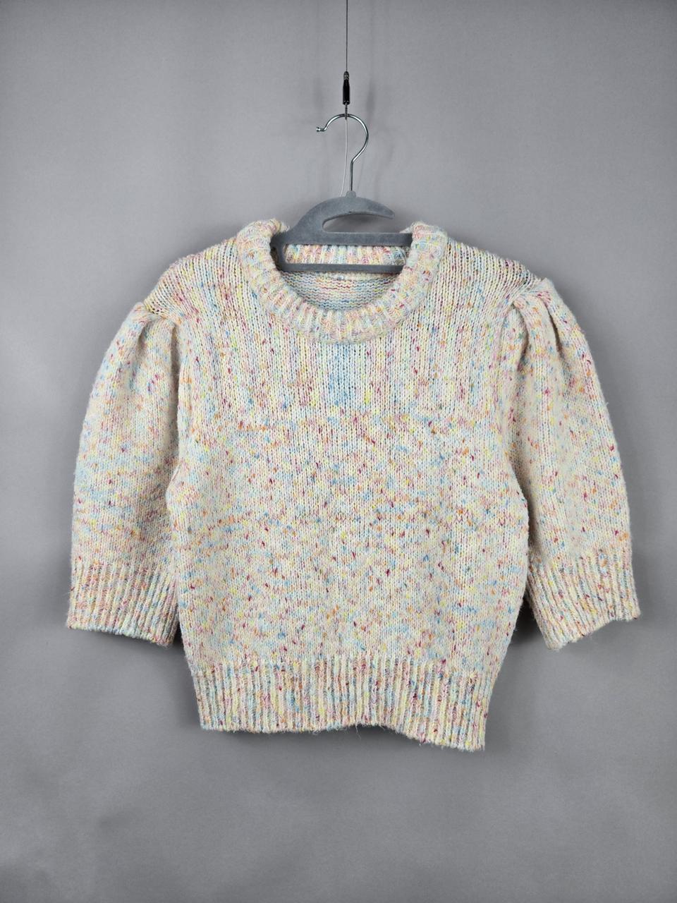 [무료배송]여성 F 캔디 컬러 퍼프 소매 반팔 숏 니트