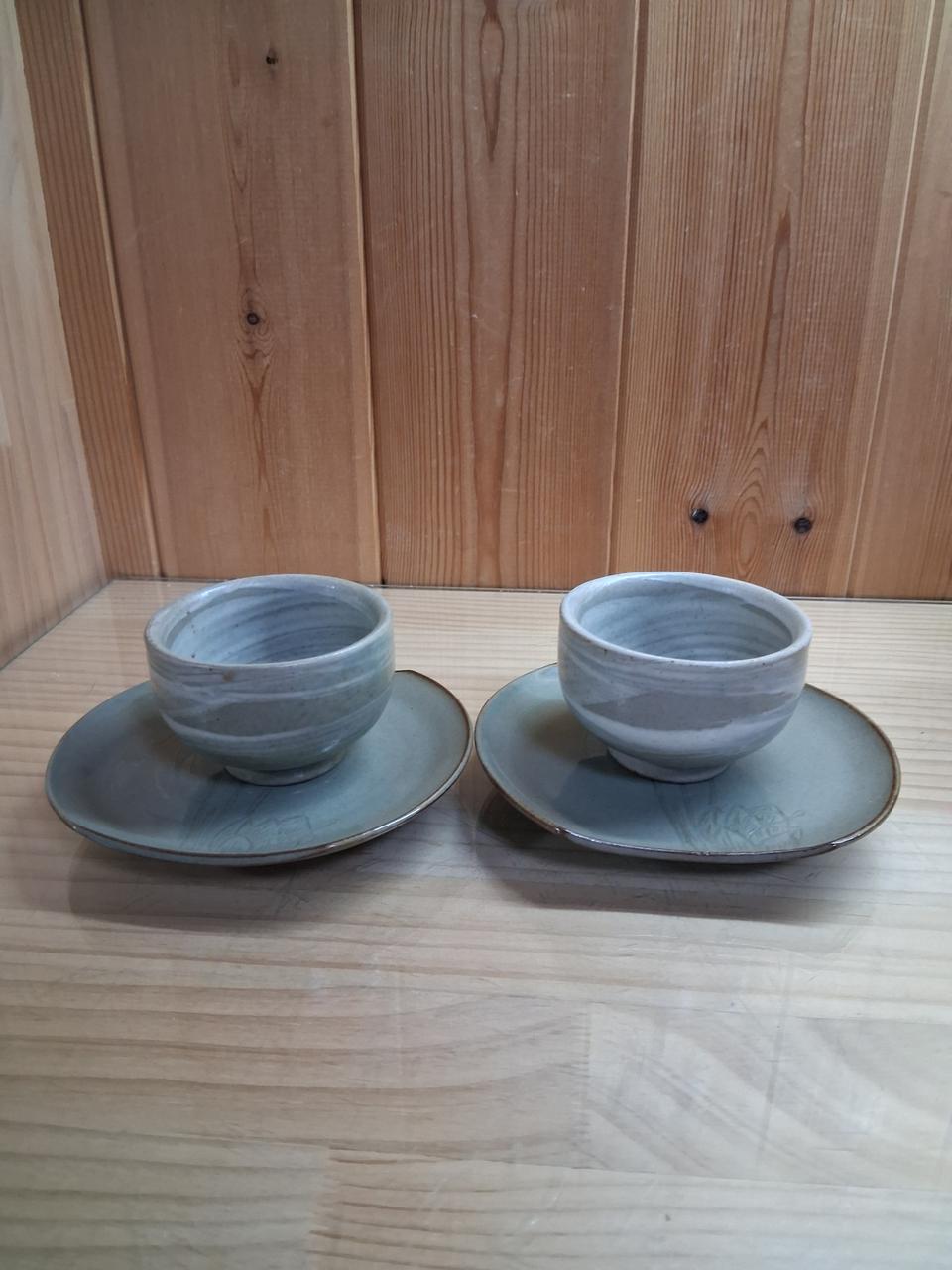 596 도자기 잔2개와 다식접시 2개