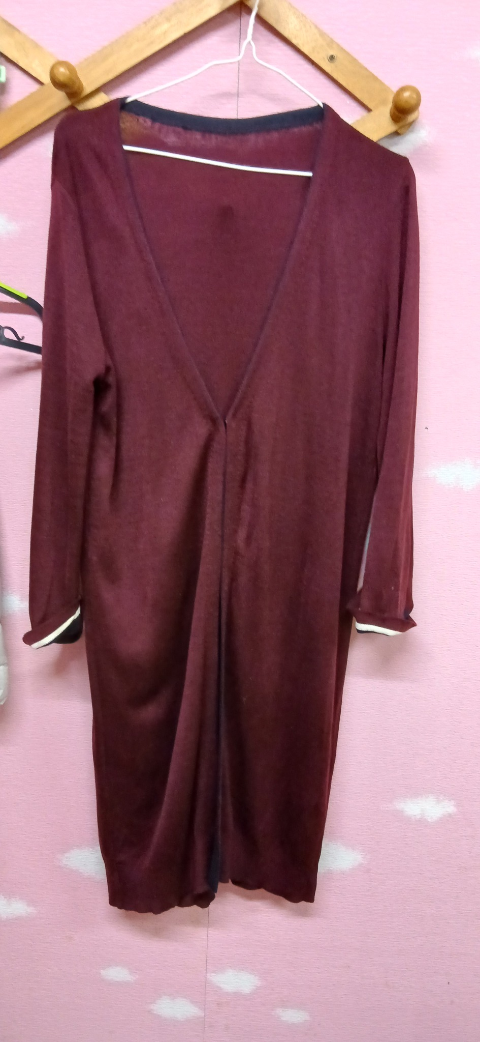 Olivia H 버건디 롱 가디건 90