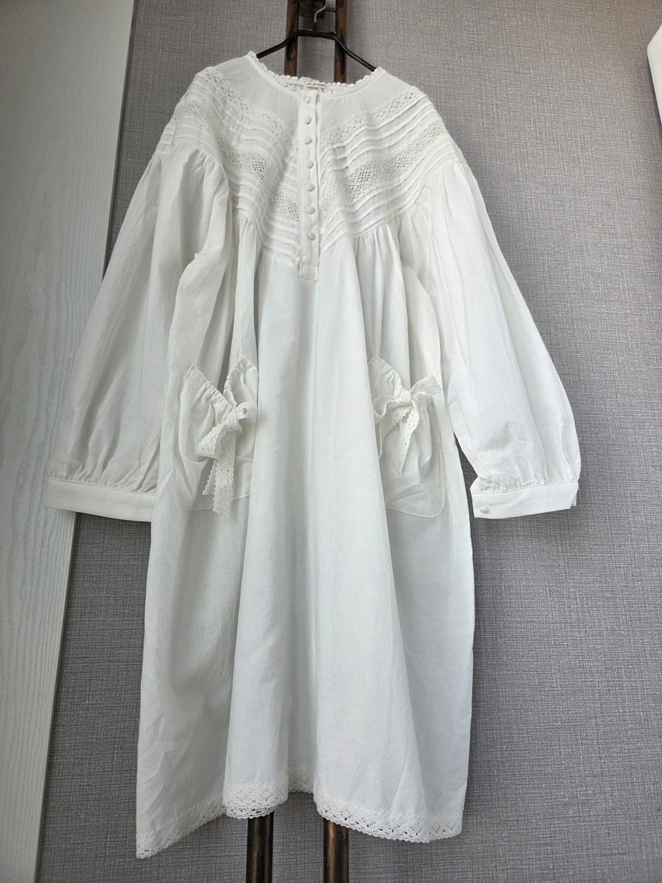 4PI 레이스 볼륨소매 롱원피스