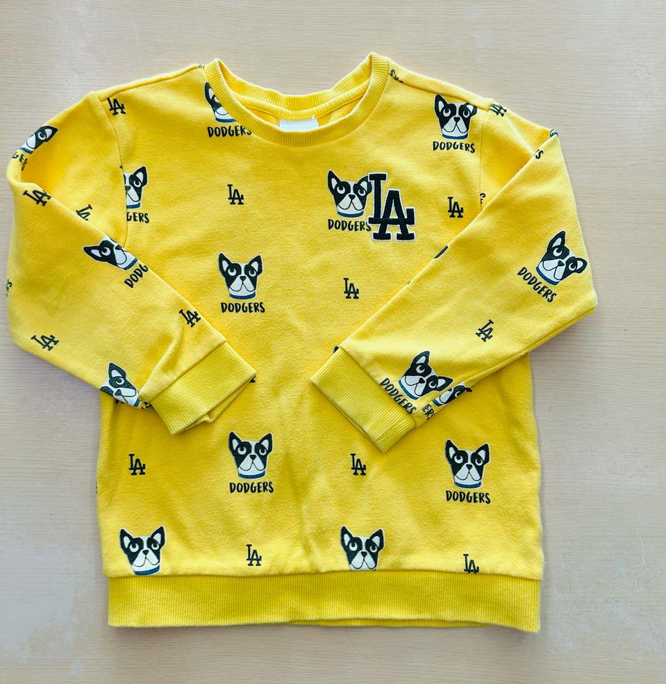 120사이즈 MLB LA도그 특양면 맨투맨 정품 옐로우 키즈