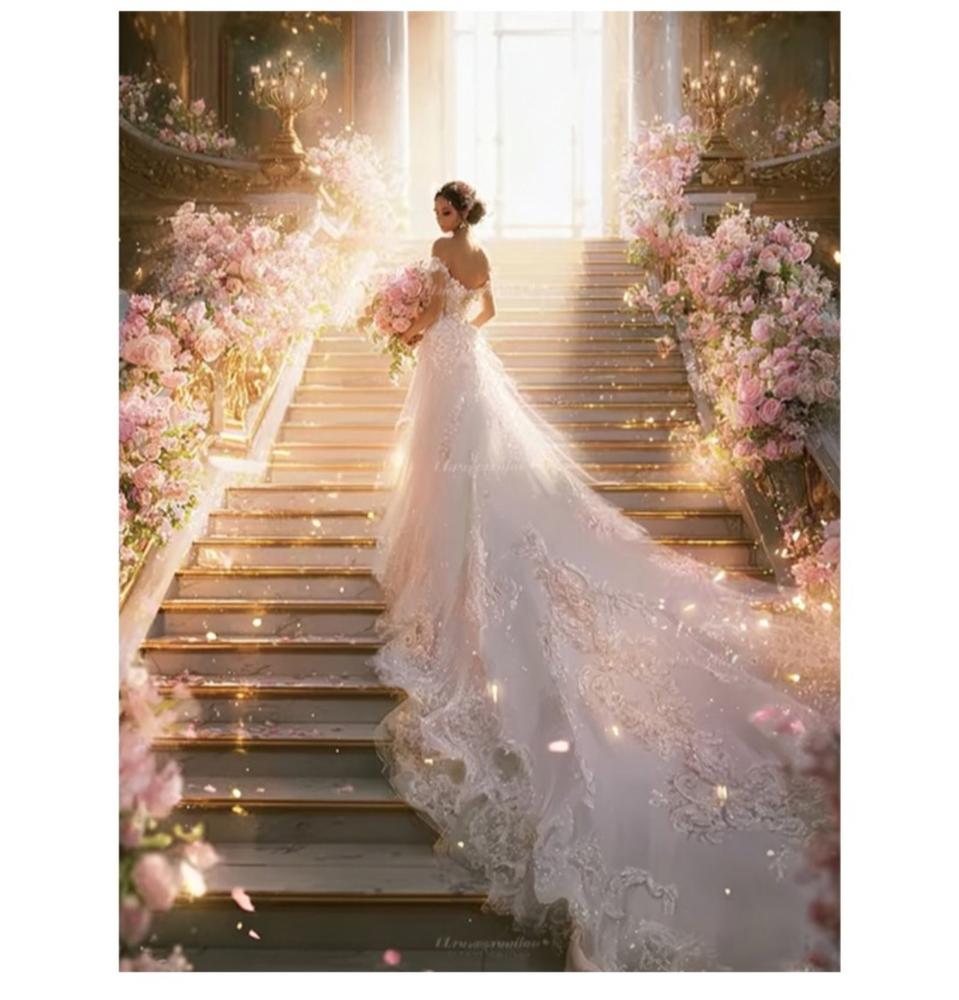 웨딩드레스를 입은 여자 보석십자수 주문제작해드려요