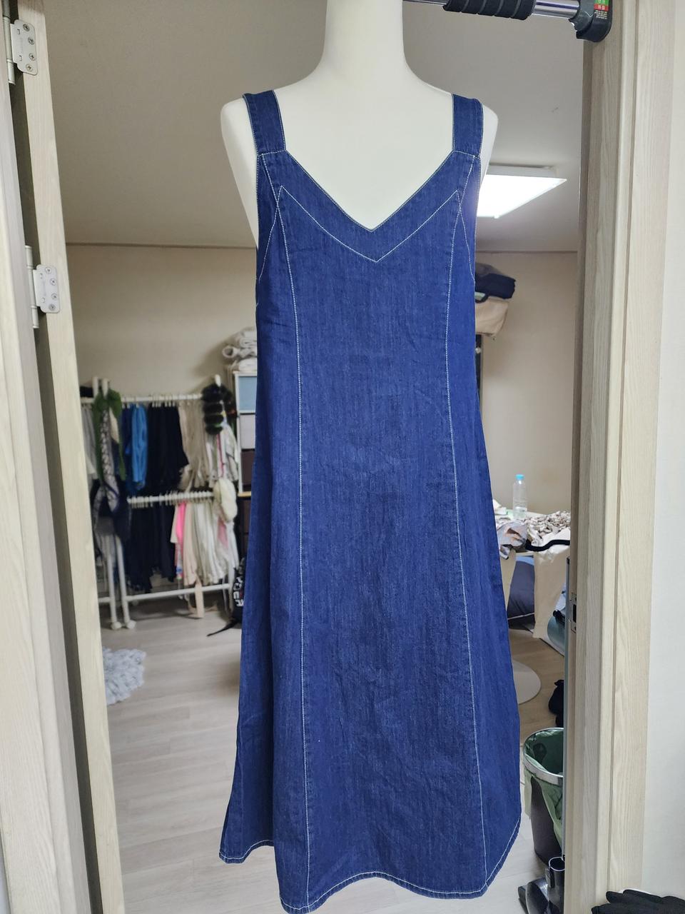 데님 뷔스티에 멜빵 원피스