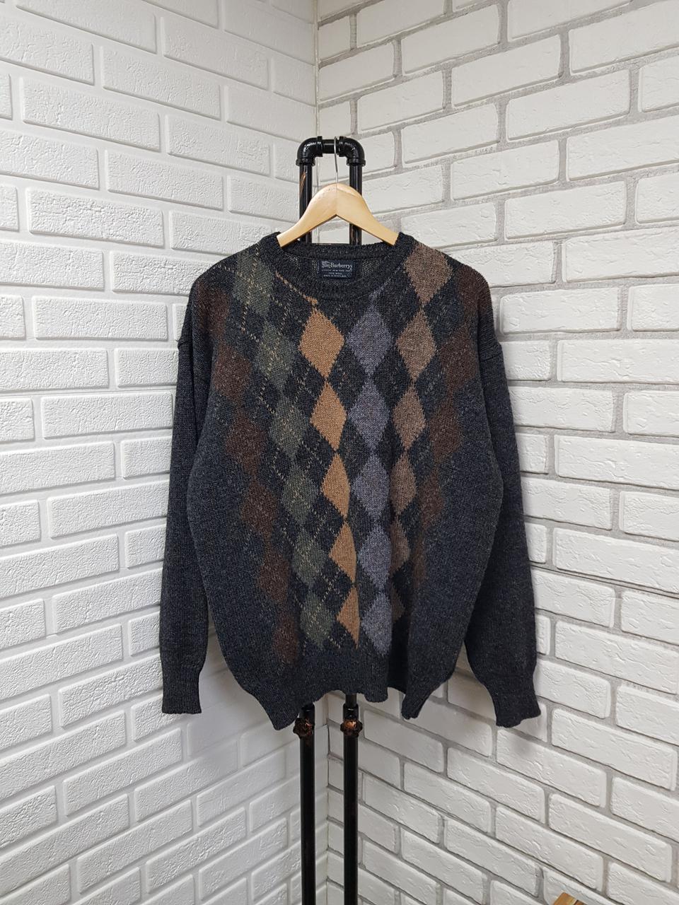 [L/정품] 버버리 아가일 패턴 울 니트 차콜
