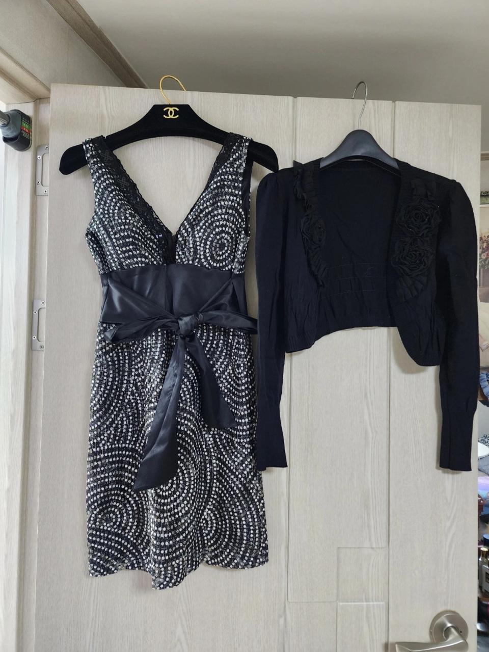 블랙 스팽글 미니 원피스+볼레로 세트