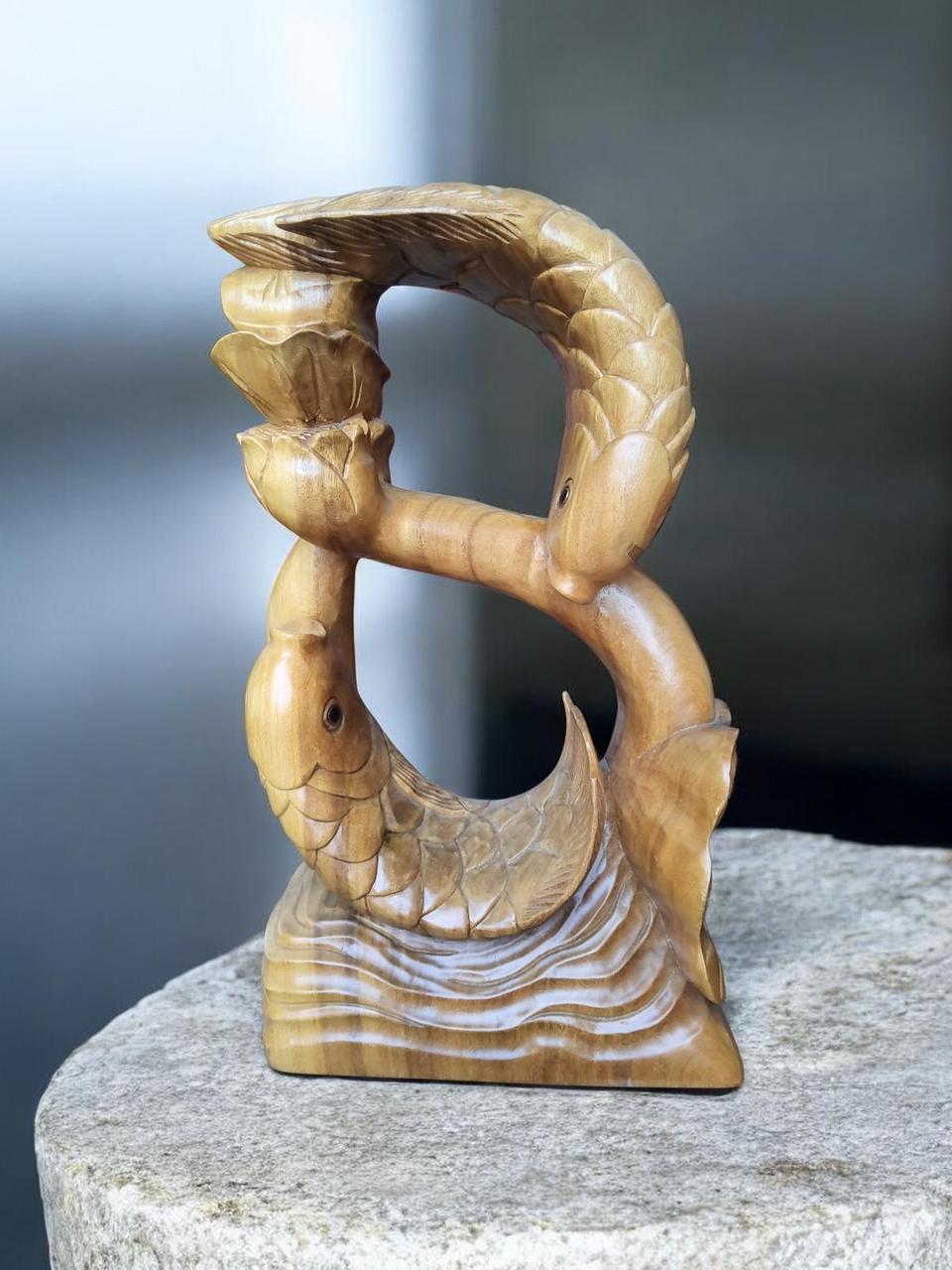 원목통조각쌍어연꽃조형물