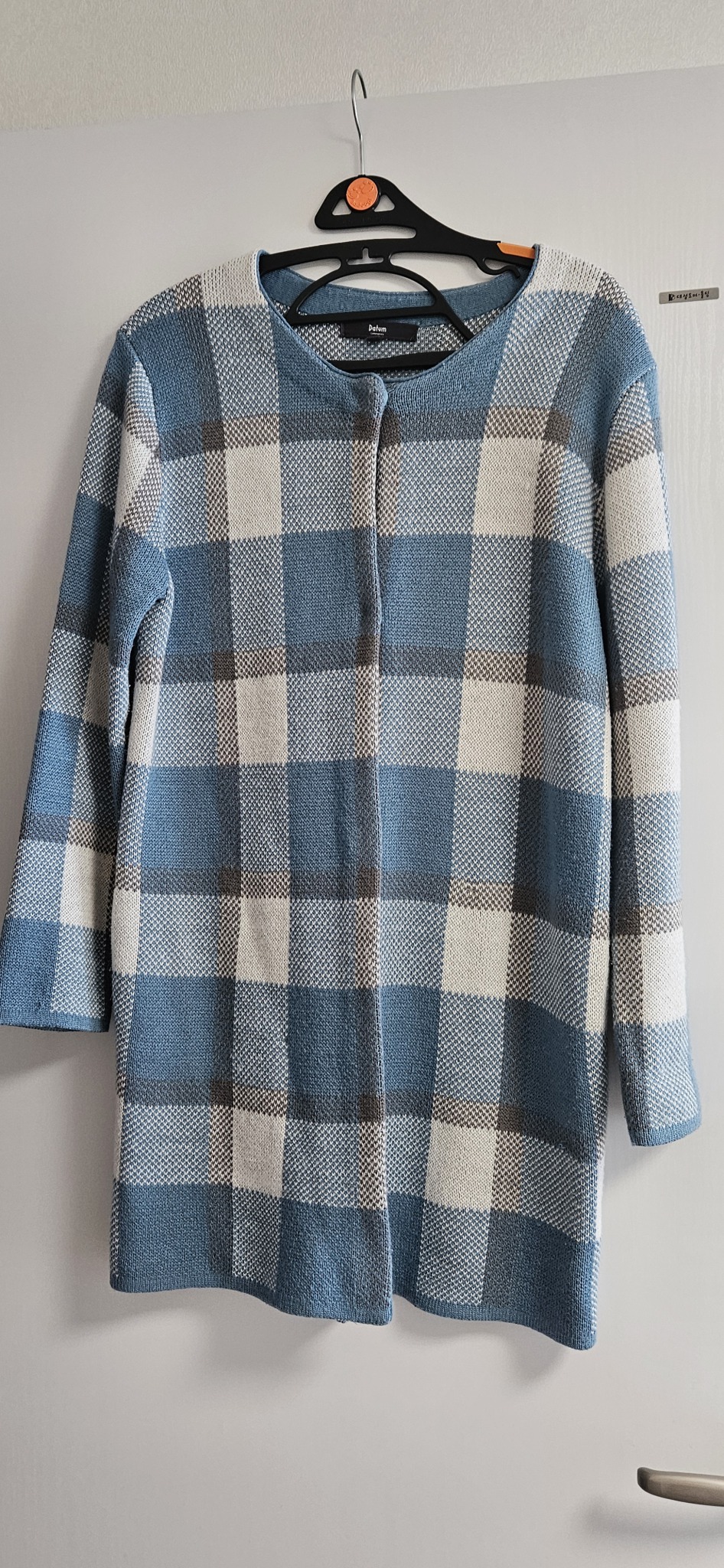 체크 니트 롱 가디건