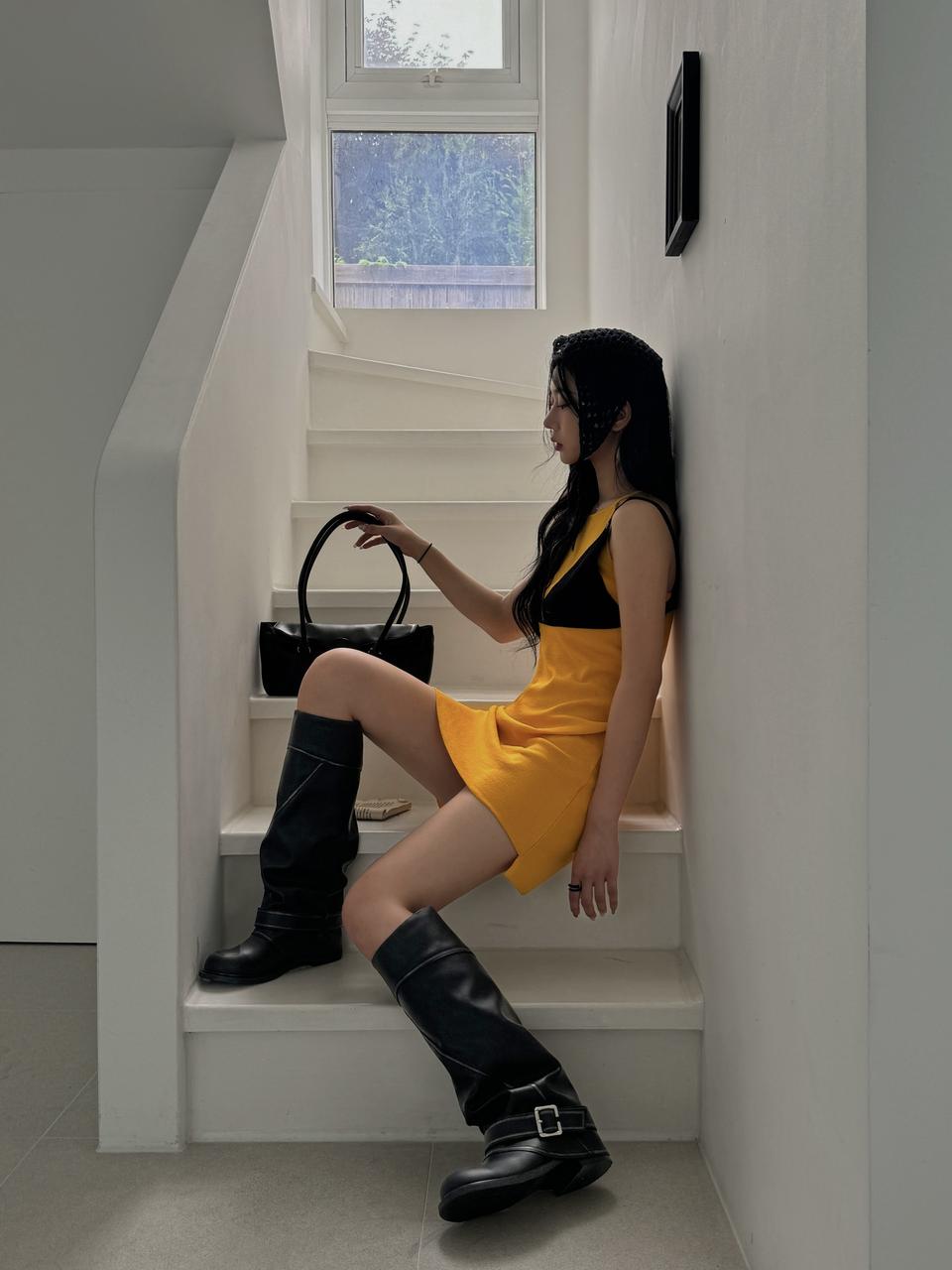 #1133 폴딩부츠 4cm 워머부츠 빈티지 버클 롱부츠 225 블랙-불량