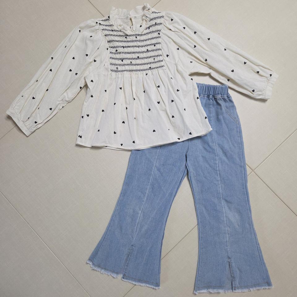 여아 블라우스+청바지 상하복세트 130사이즈