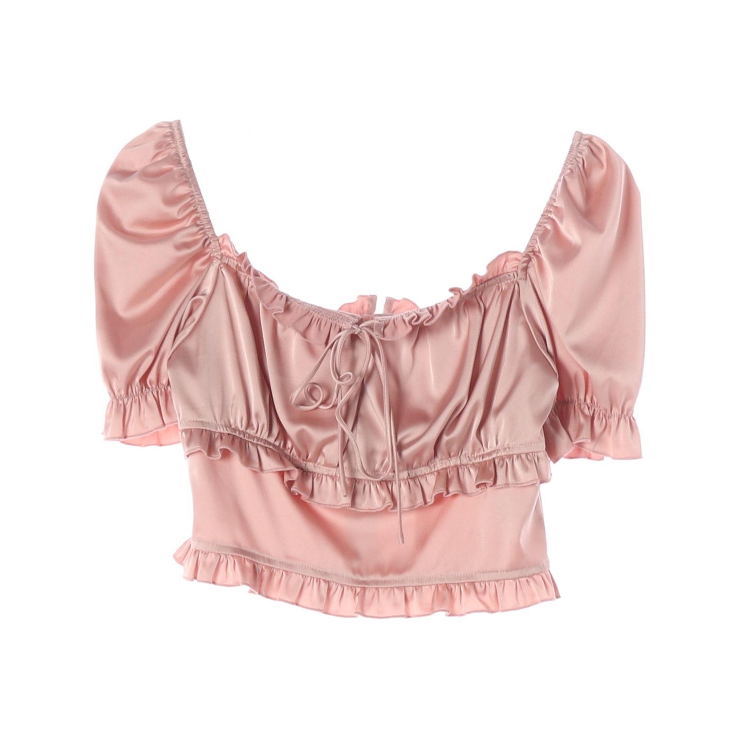 페일제이드 새틴 퍼프 반팔 블라우스 핑크