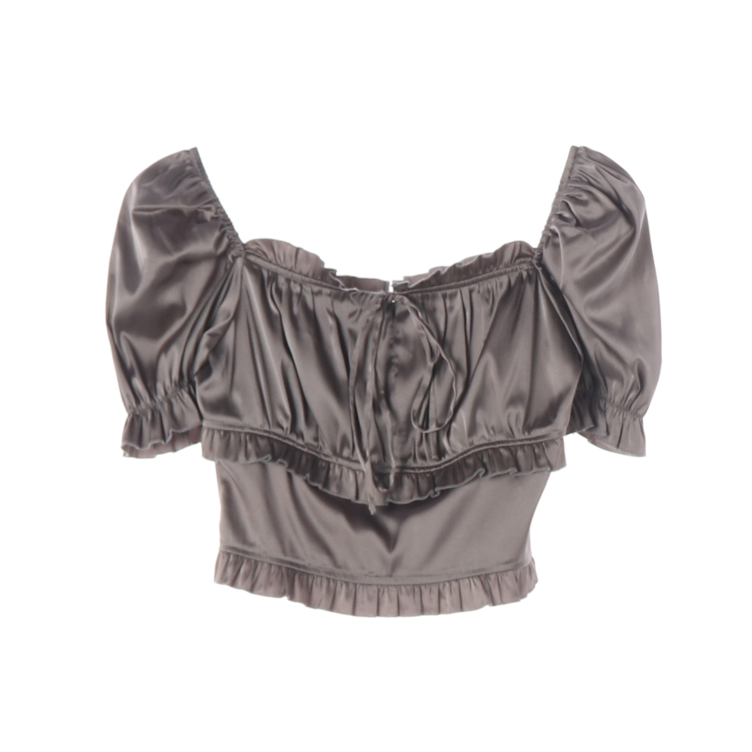 페일제이드 새틴 퍼프 반팔 블라우스 그레이