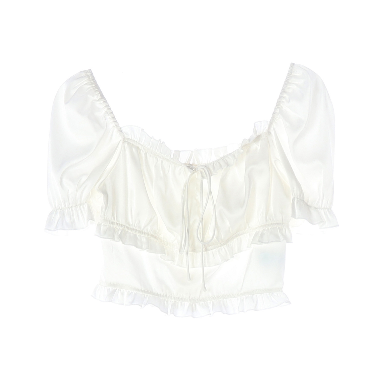 페일제이드 스퀘어넥 퍼프 반팔 크롭 블라우스 화이트