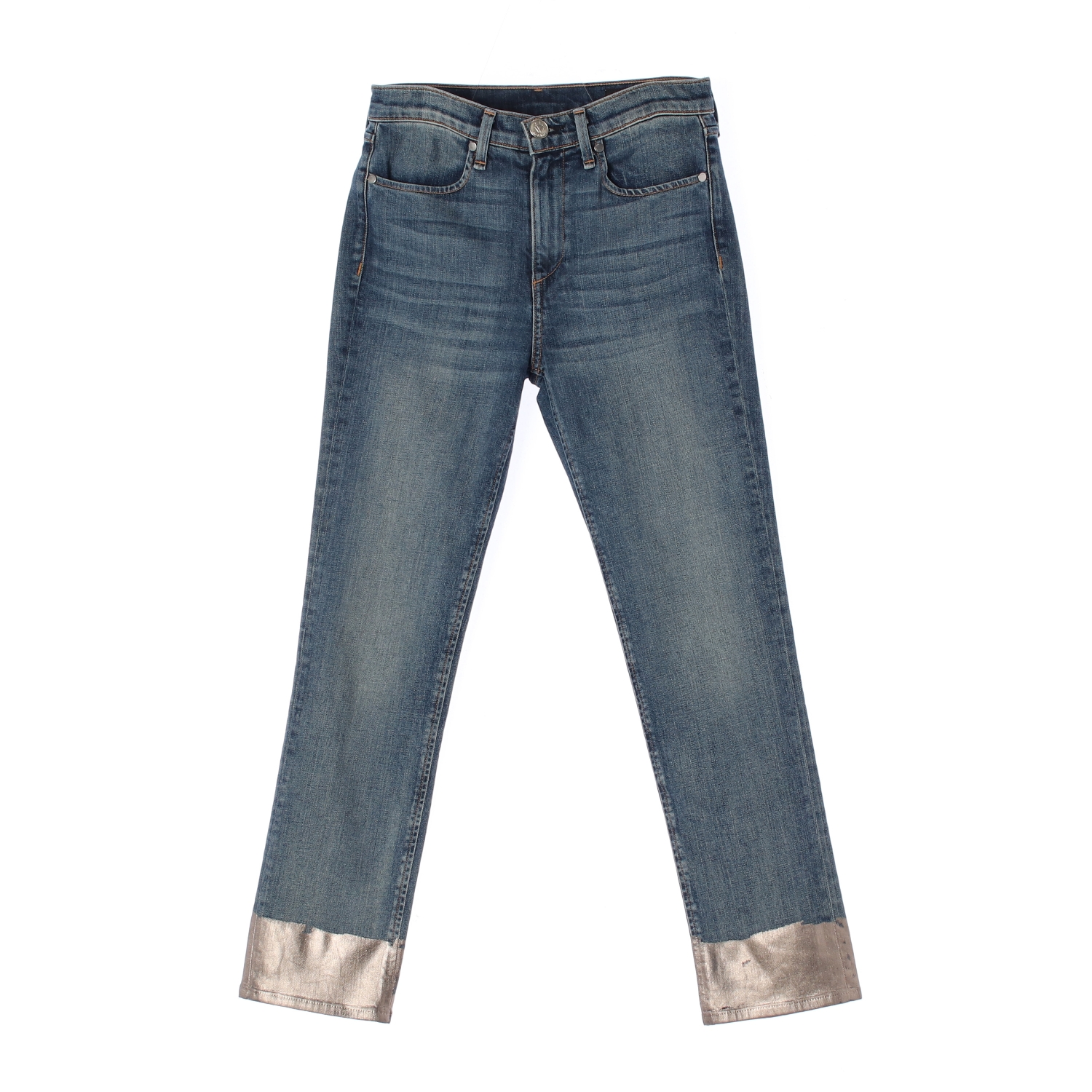 랙앤본 밑단 메탈릭 페인팅 스트레이트핏 데님팬츠