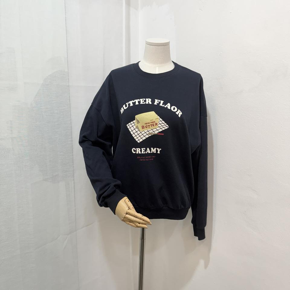 네이비 그래픽 레터링 오버핏 얇은맨투맨 스웻셔츠 4233