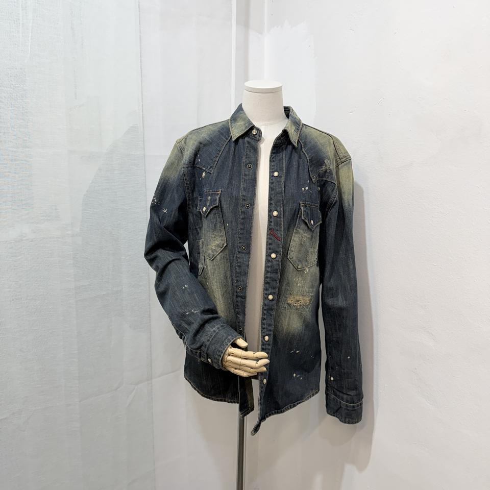버카루 워싱데미지 빈티지 청셔츠 청남방 데님셔츠 4240