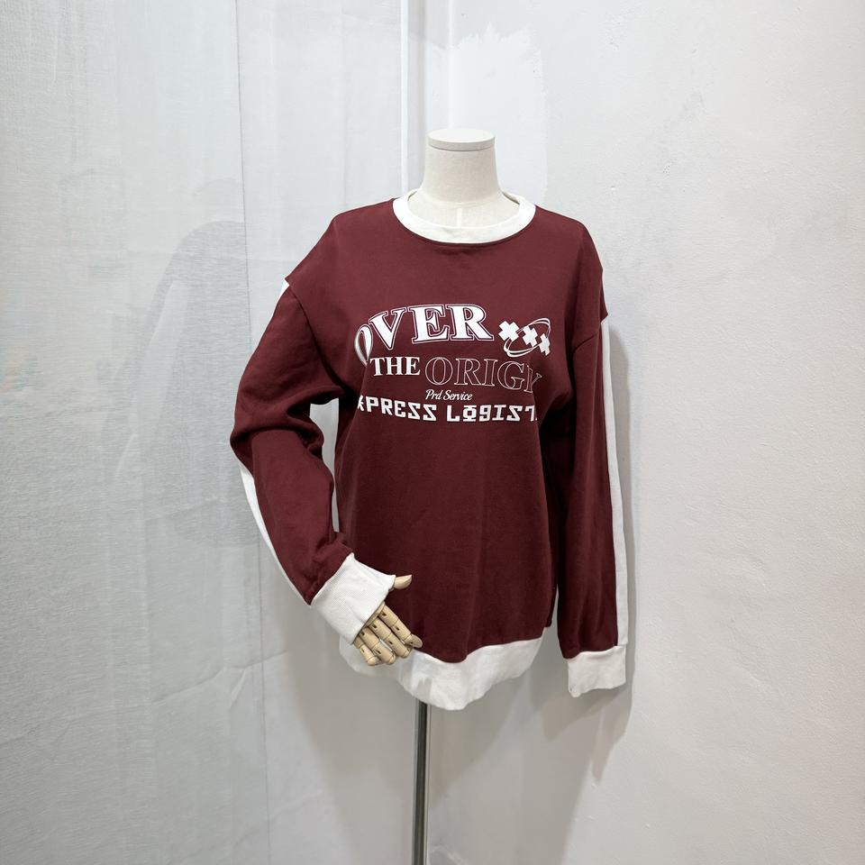 배색 와인 레터링 그래픽 맨투맨 스웻셔츠 4250