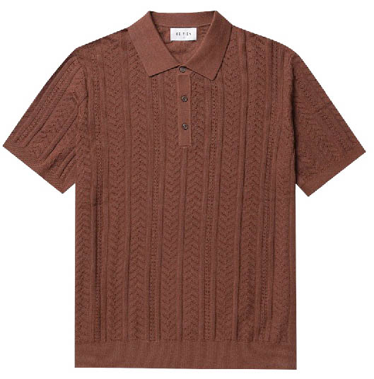 에디션 케이블 카라넥 반팔 니트 카멜 110