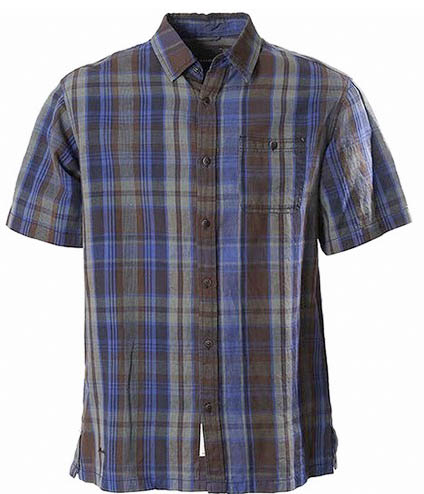 버커루 린넨 인디고 체크 반팔 셔츠 카키 XL