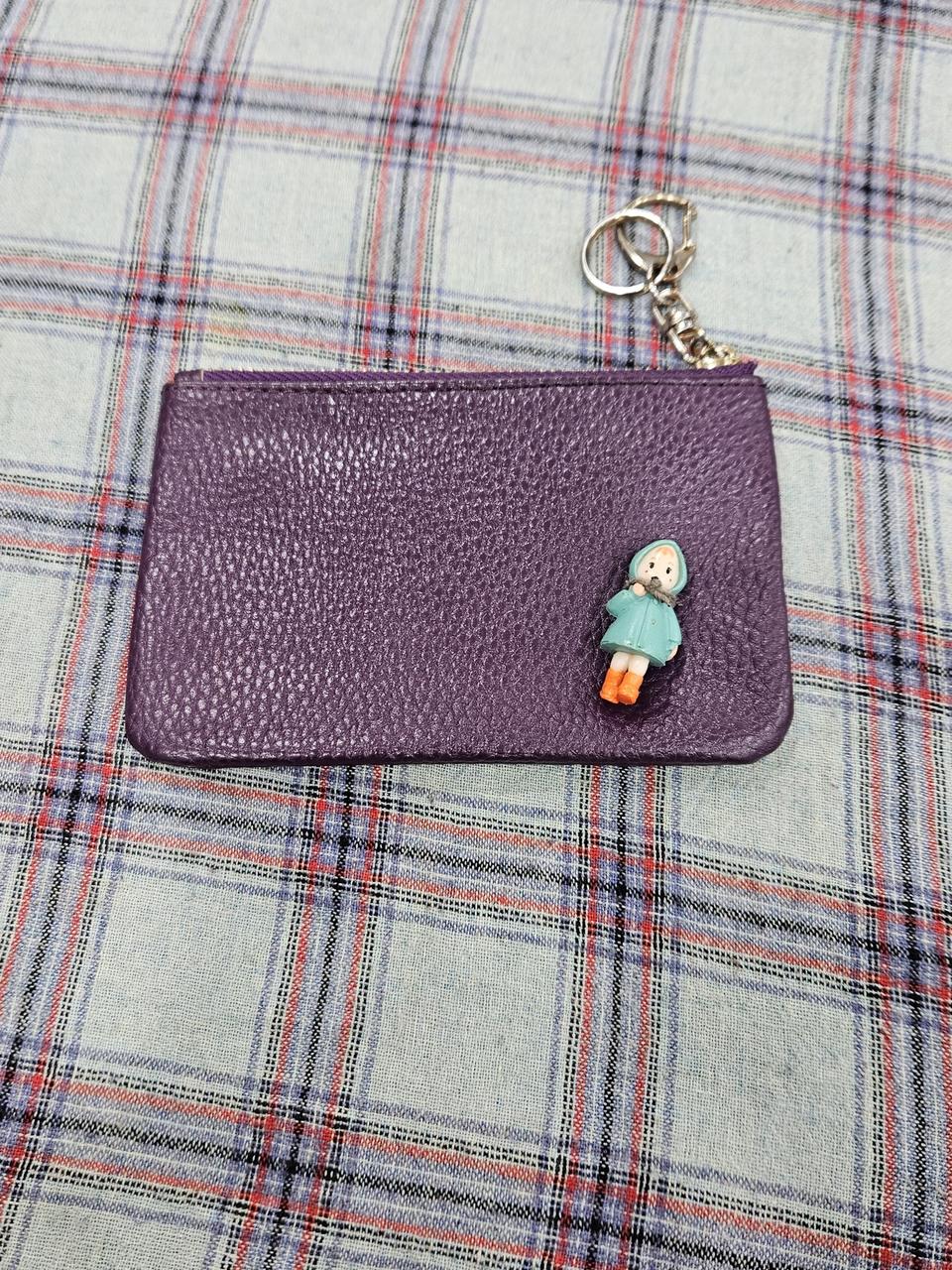 캐릭터 소가죽 카드지갑 키링 퍼플