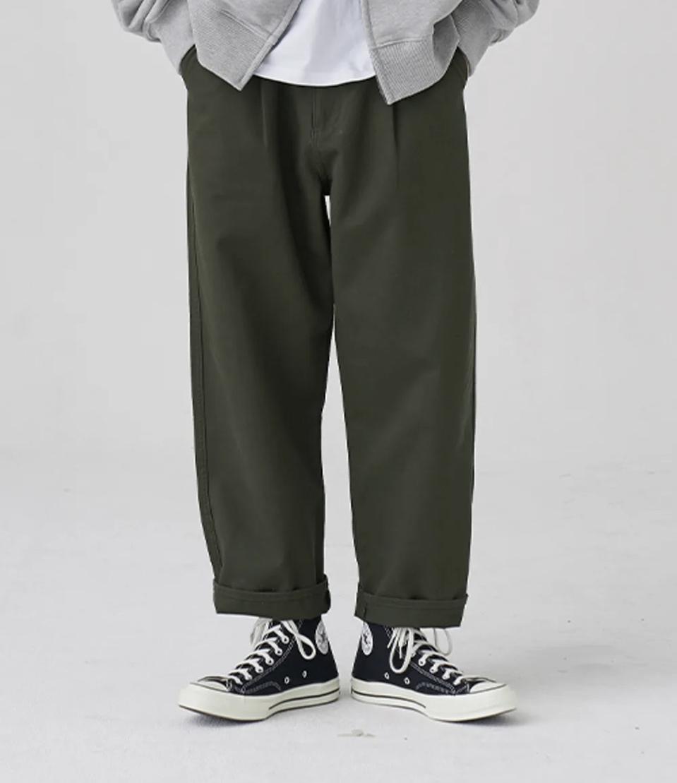 토피 원턱 와이드 코튼 팬츠