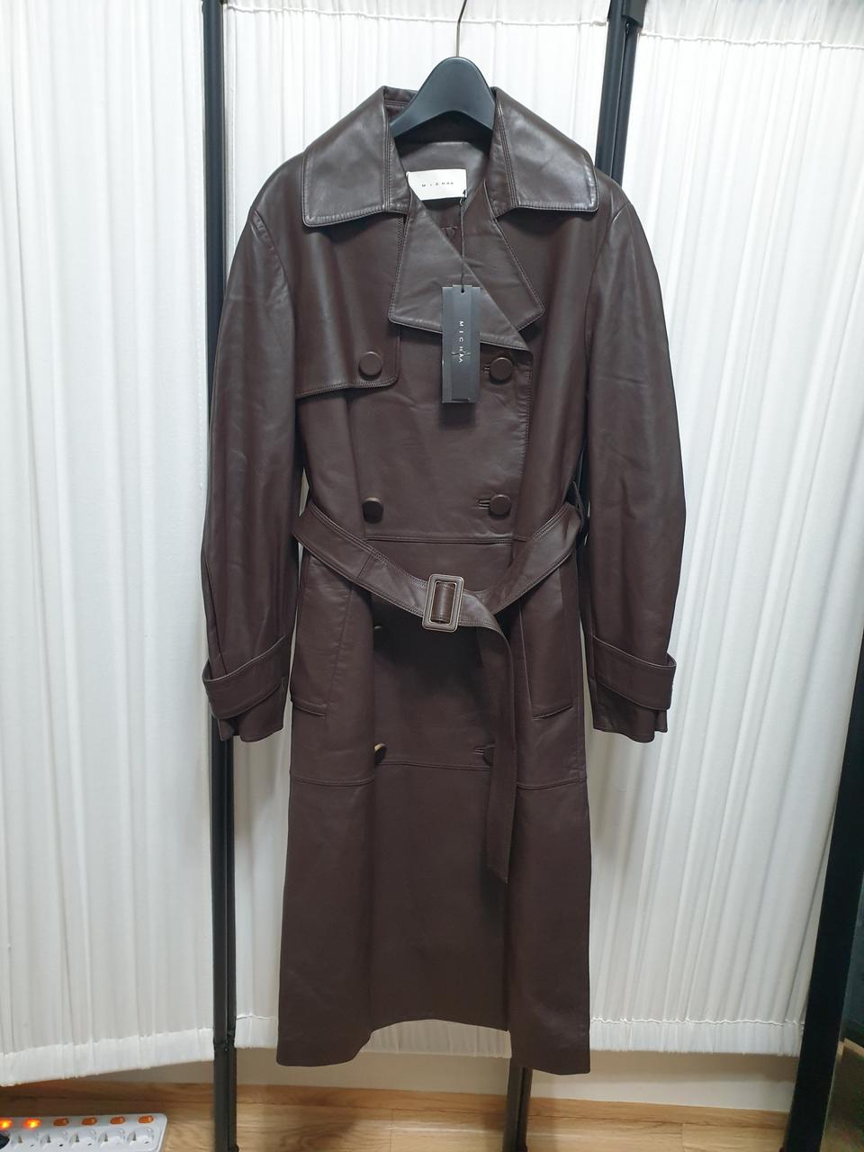 미샤 MICHAA 천연양가죽 벨티드 트렌치 코트/55